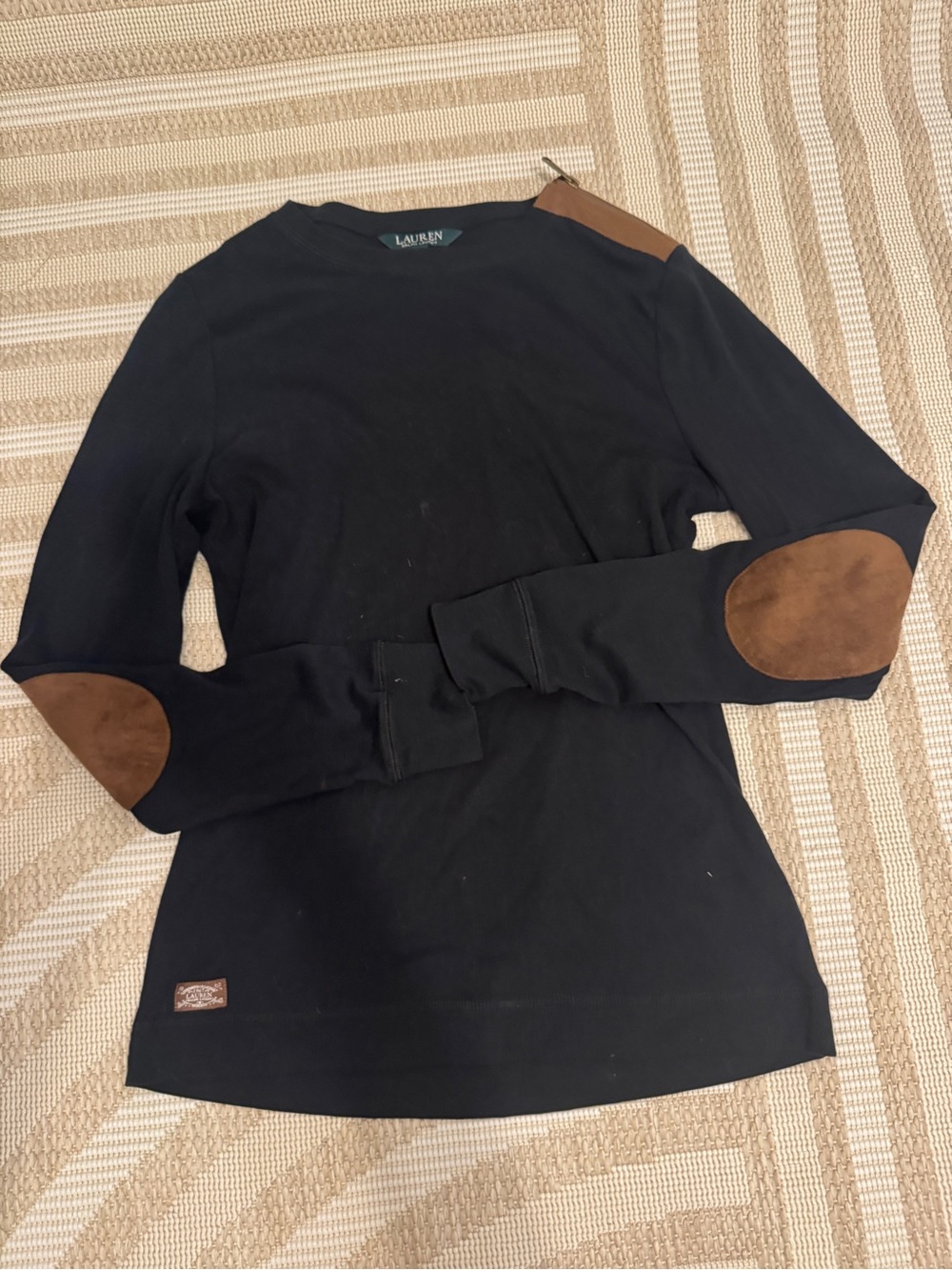 Ralph Lauren Black Long-Sleeve Tee with Brown Elbow Patches